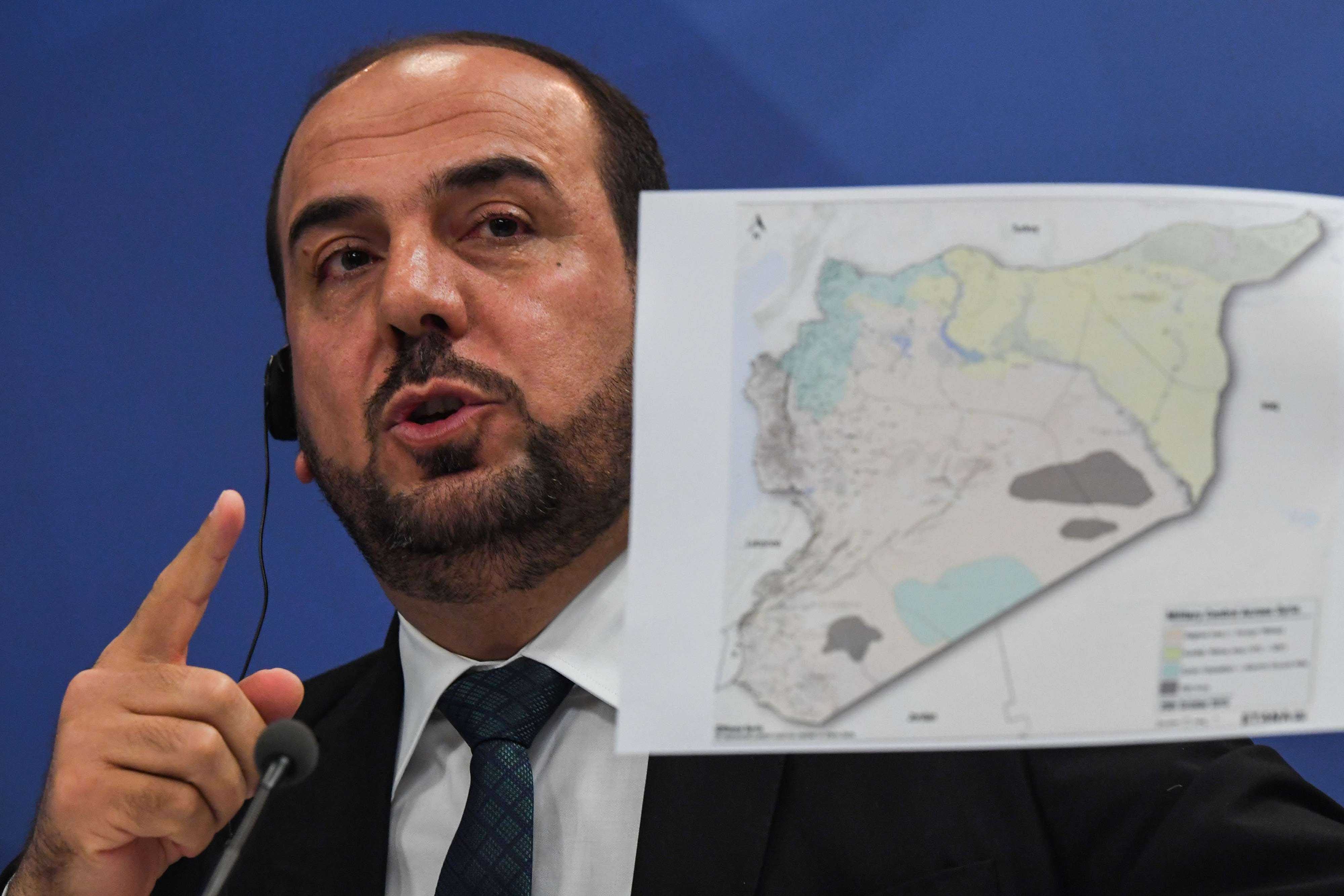Nasr al-Hariri, the Syrian opposition's chief negotiator, gives a press conference in Moscow on October 26, 2018