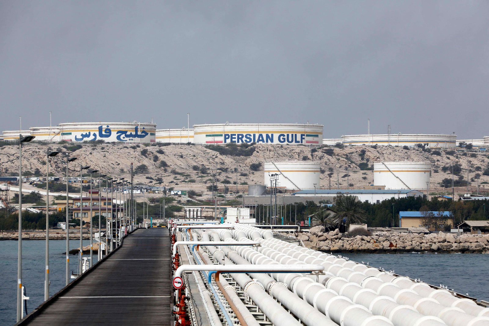 View of an oil facility in the Khark Island, on the shore of the Gulf.