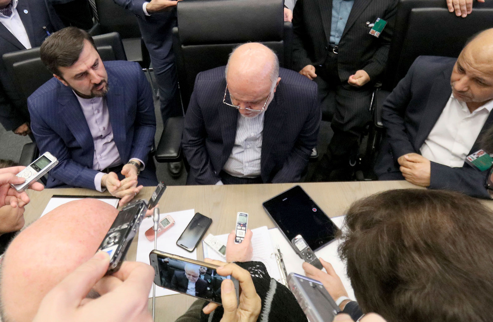 Iran's Minister of Petroleum Bijan Namdar Zangeneh speaks prior to the start of a meeting of the Organization of the Petroleum Exporting Countries, OPEC, at their headquarters in Vienna, Austria, Thursday, Dec. 6, 2018.
