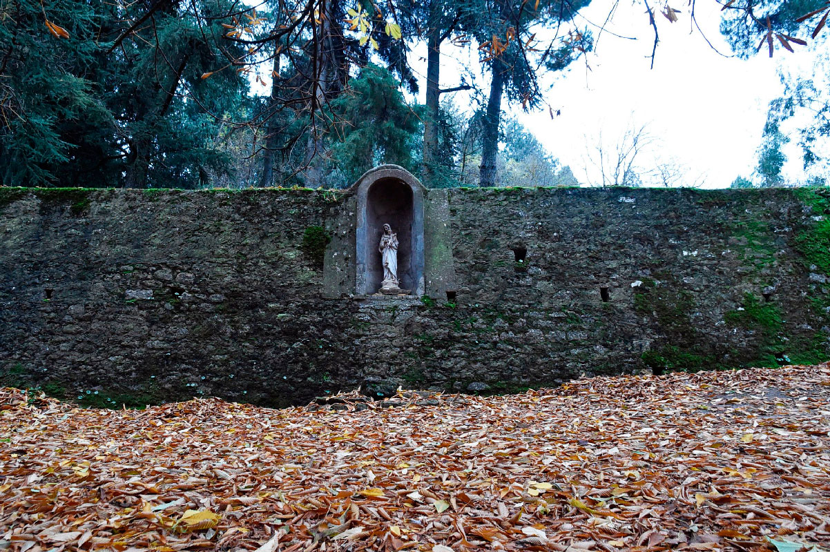 A picture taken on November 28, 2018, shows a statue of the Virgin Mary at the Tibhirine monastery.