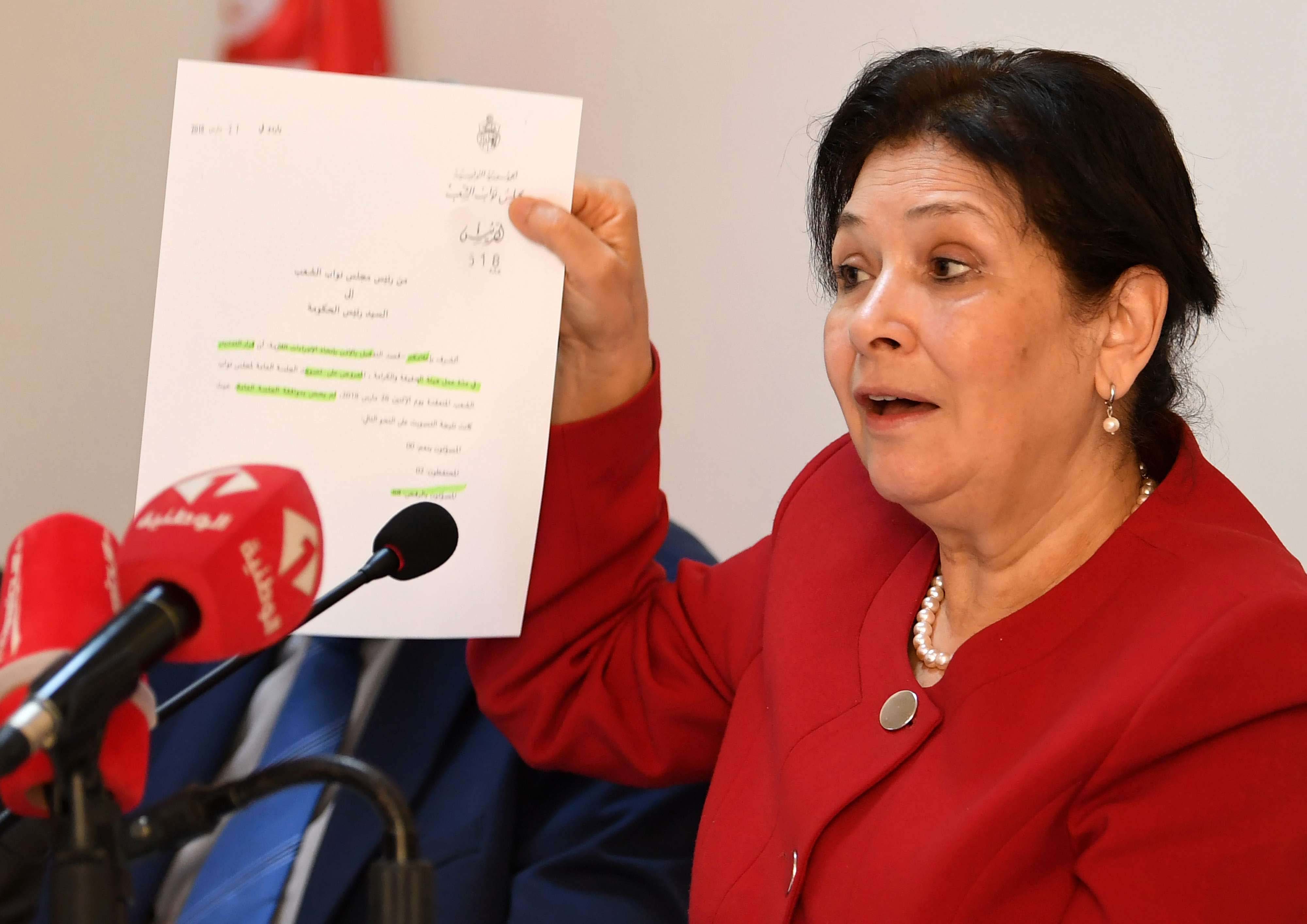 Sihem Ben Sedrine, President of Tunisia's Truth and Dignity Forum (IVD) gives a press conference in the capital Tunis on May 25, 2018