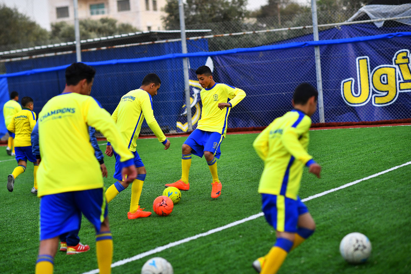 Moatasem Al-Nabeeh, 14, who is diagnosed with cancer, plays soccer with fellow cancer patients in Gaza City, February 15, 2019. Picture taken February 15, 2019.
