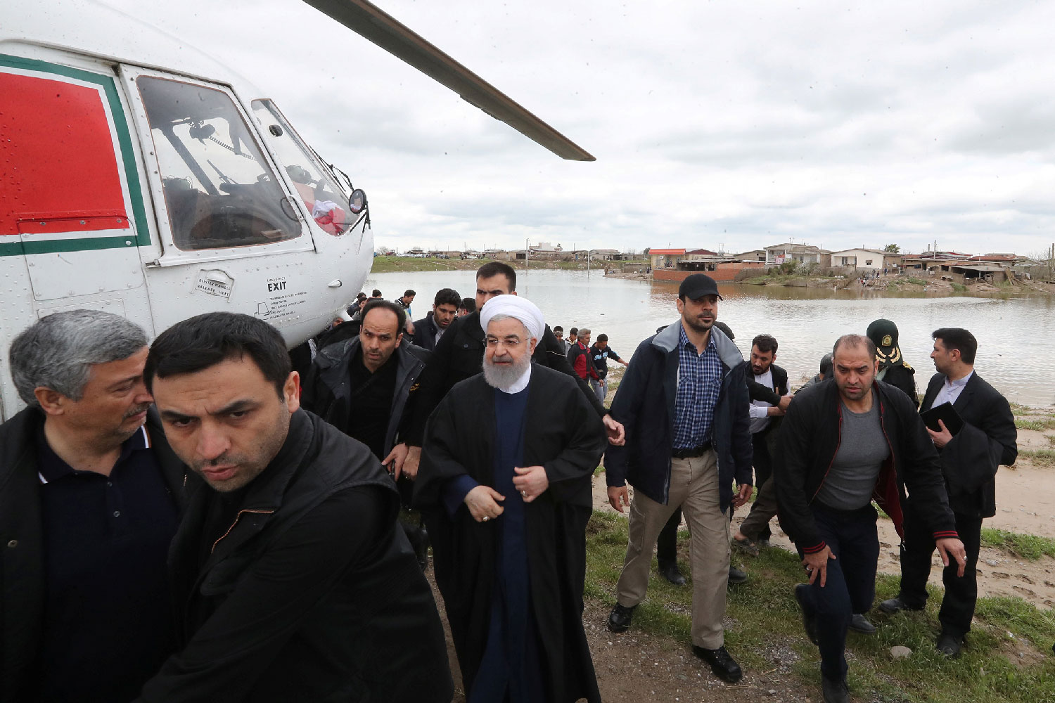 Iranian President Hassan Rouhani is seen during his visit after flooding in Golestan province, Iran March 27, 2019.