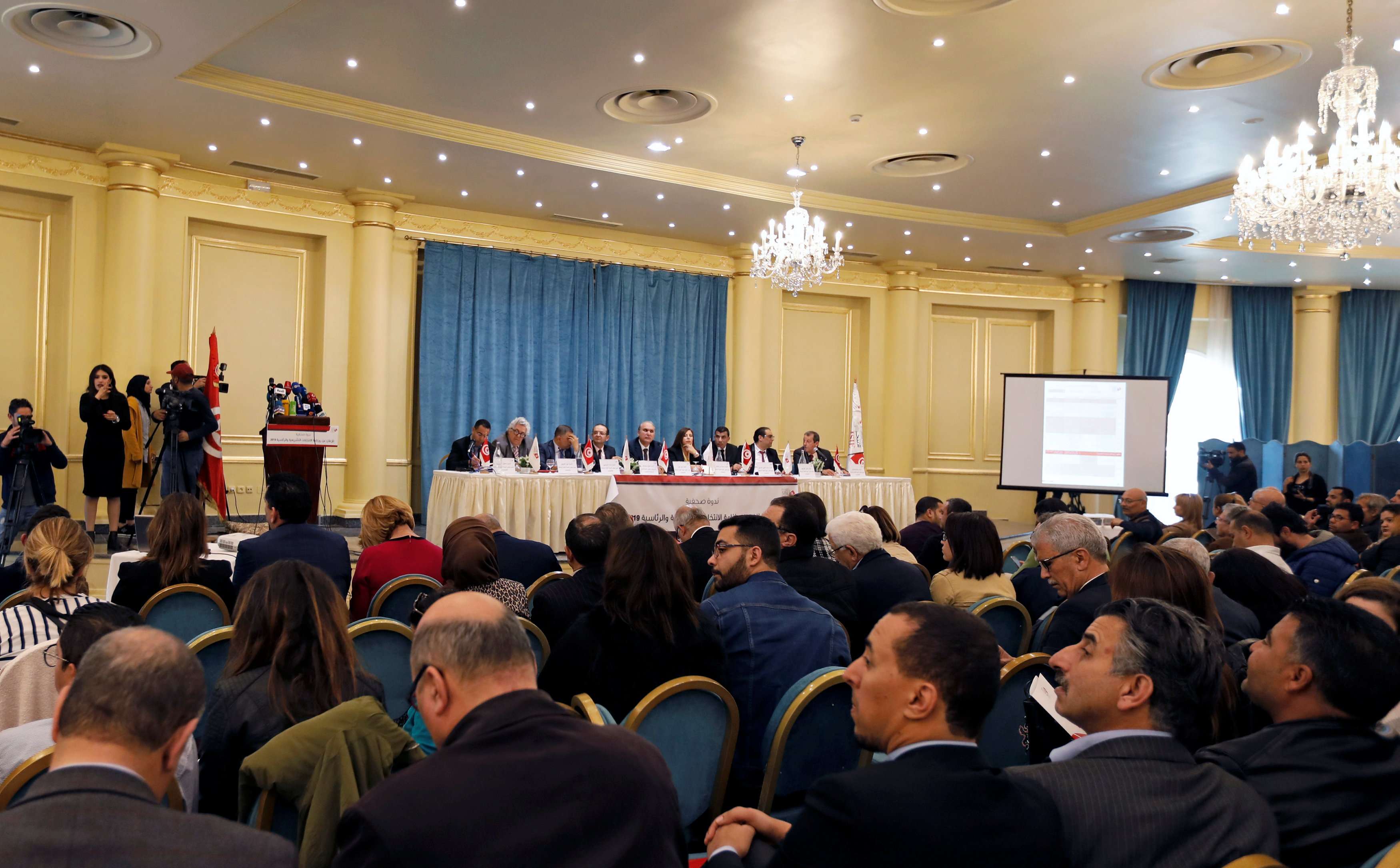 Tunisia's president of the independent electoral committee 'ISIE' Nabil Bafoun attends a news conference in Tunis