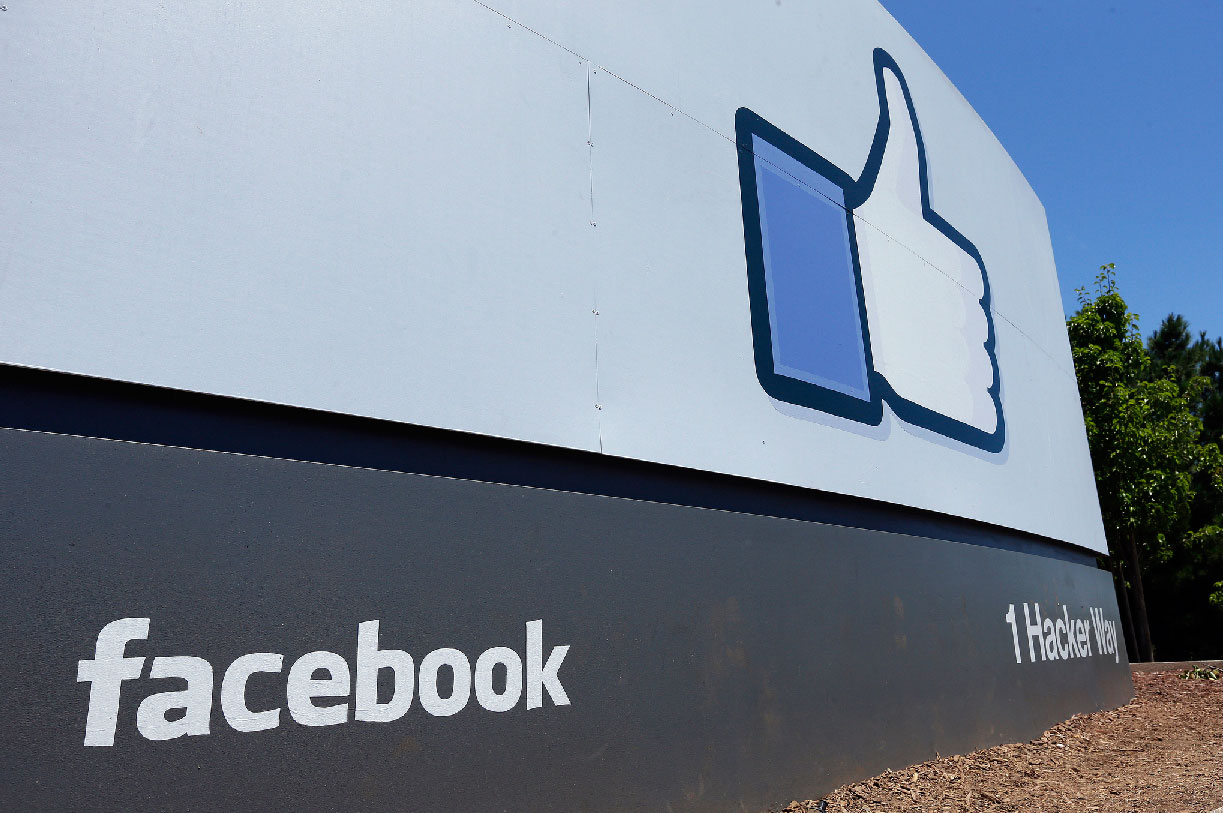 A sign at Facebook headquarters in Menlo Park, California
