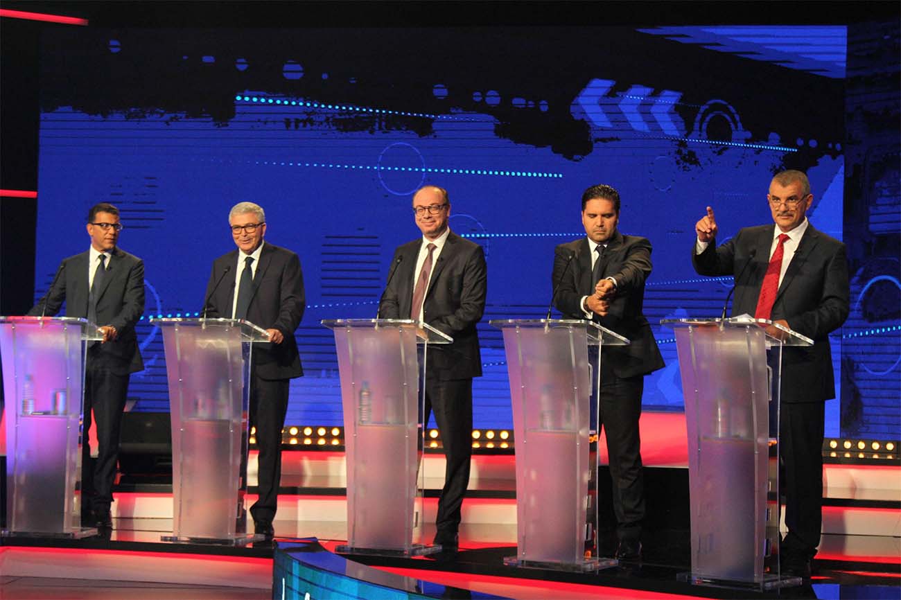 Tunisia's presidential candidates attending the second round of the presidential debate last week