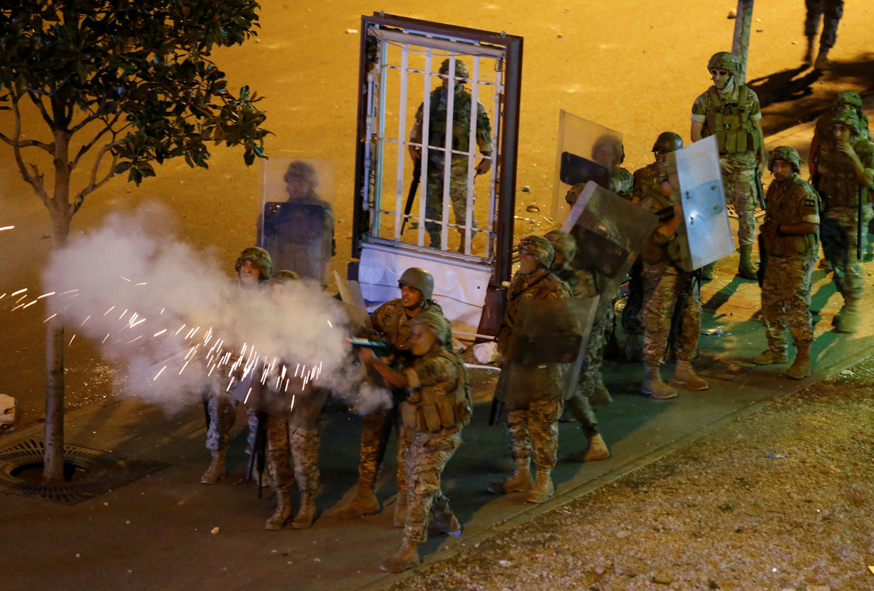 Lebanese army soldiers pictured at demonstration in Beirut