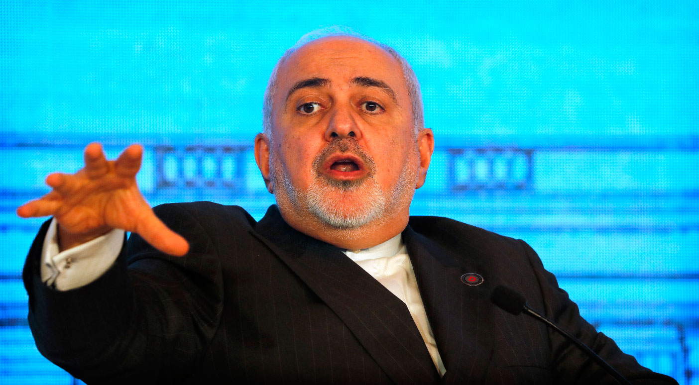 Iranian Foreign Minister Mohammad Javad Zarif speaks at a global conference in New Delhi