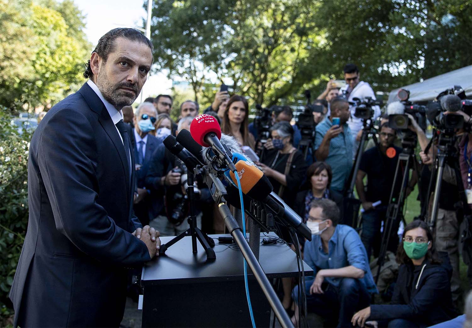 Saad al-Hariri addresses the media after the UN-backed Lebanon Tribunal in Leidschendam