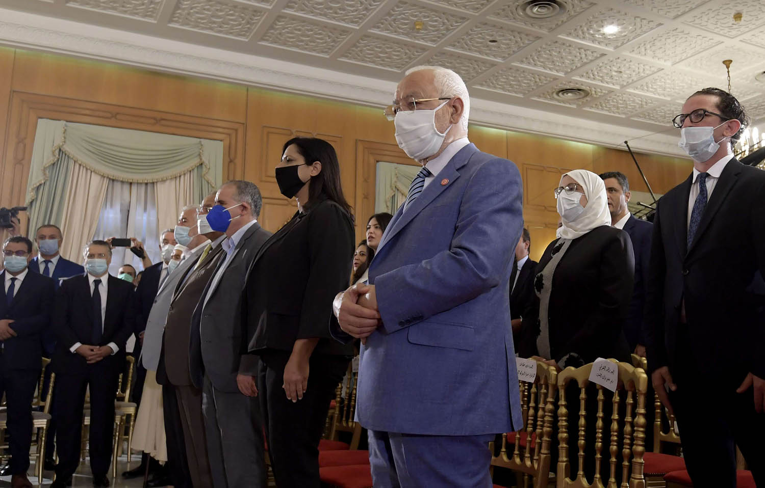 زعماء الحركات والاحزاب السياسية التونسية في قصر قرطاج لحضور مراسم تسلم حكومة هشام المشيشي السلطة