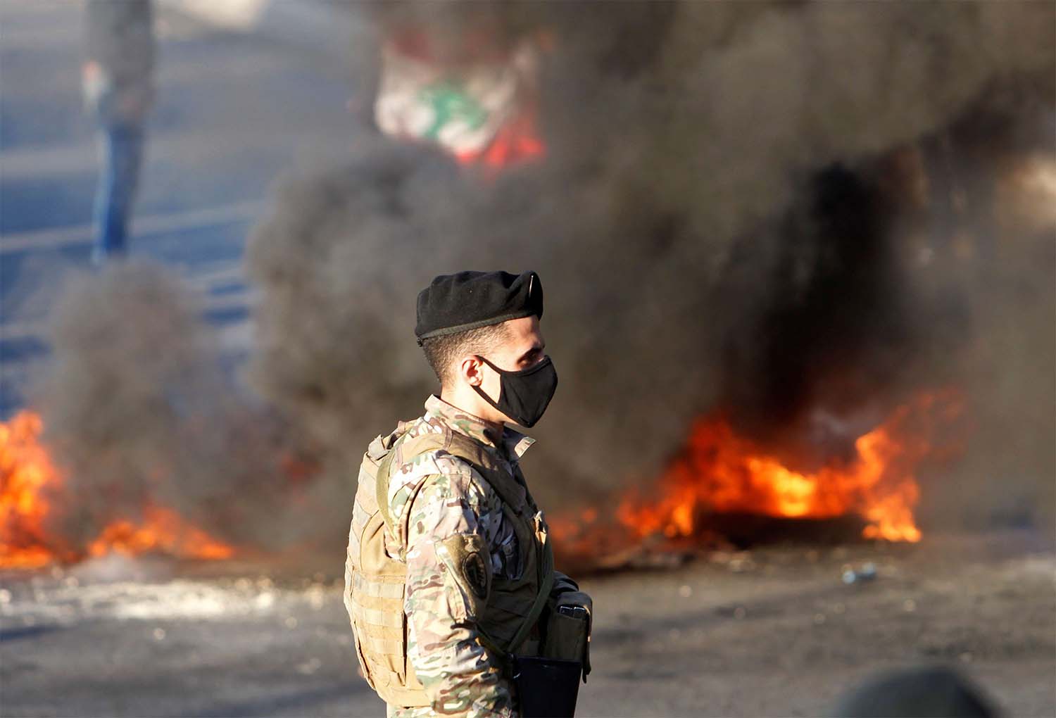 Demonstrators burnt tyres in Martyrs' Square in central Beirut
