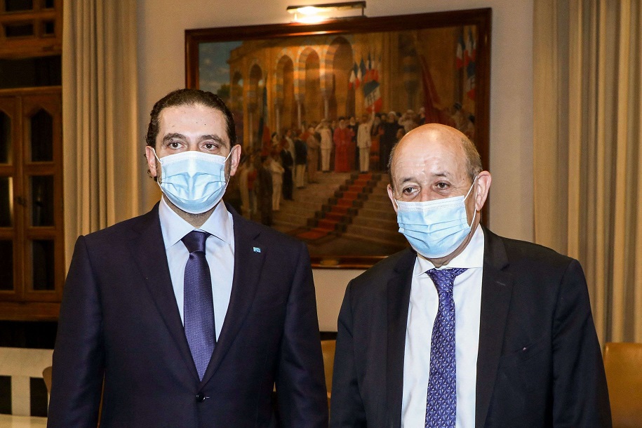 وزير الخارجية الفرنسي جان إيف لودريان ورئيس الحكومة اللبناني المكلف سعد الحريري
