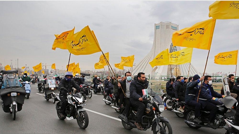 Thousands of cars and motorbikes paraded in celebration of the 43rd anniversary of Iran's 1979 Islamic Revolution in Tehran