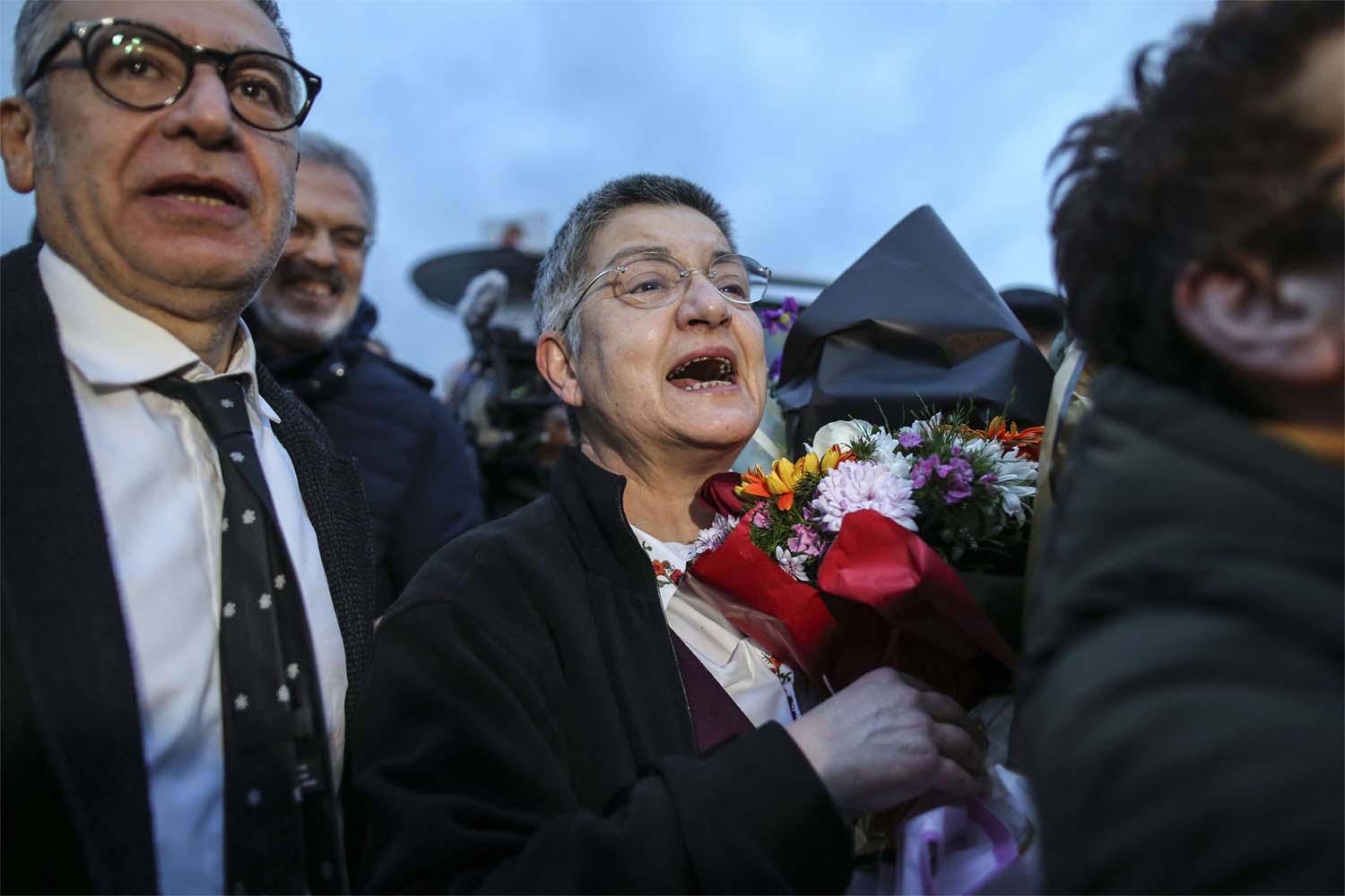 Dr. Sebnem Korur Fincanci (C) upon her release from Bakirkoy women's prison in Istanbul