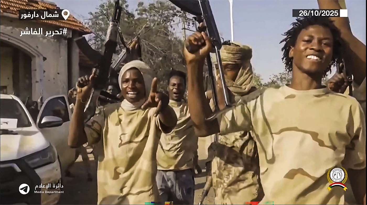 RSF fighters celebrating the capture of al-Fashir