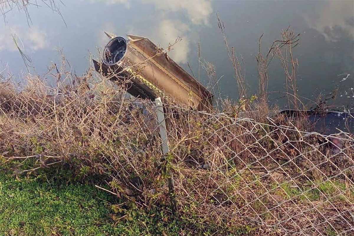 Debris of a NATO air defence system that intercepted a missile launched from Iran is seen in Dortyol, Turkey
