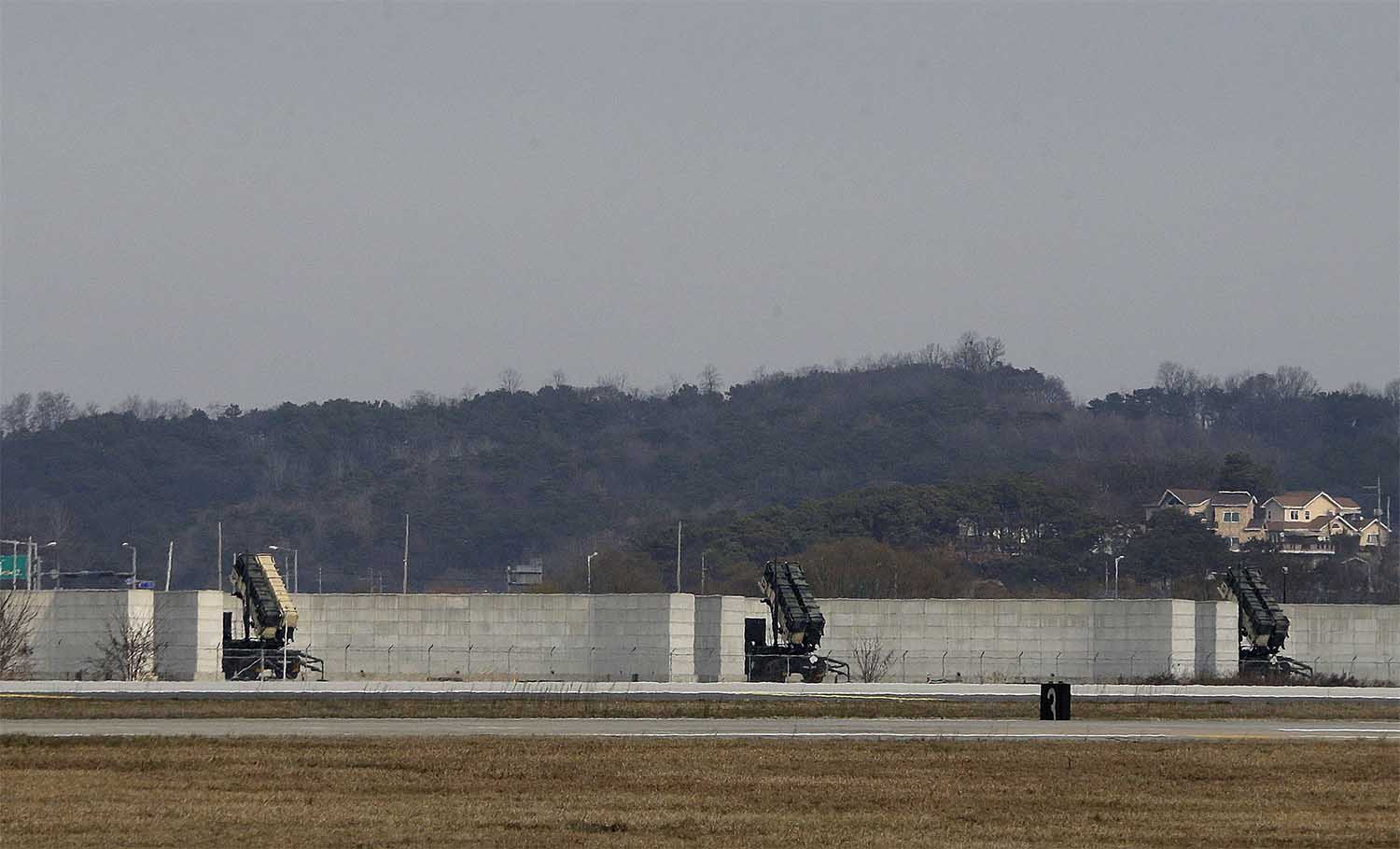 US Patriot missiles are seen at the Osan US Air Base in Pyeongtaek, South Korea