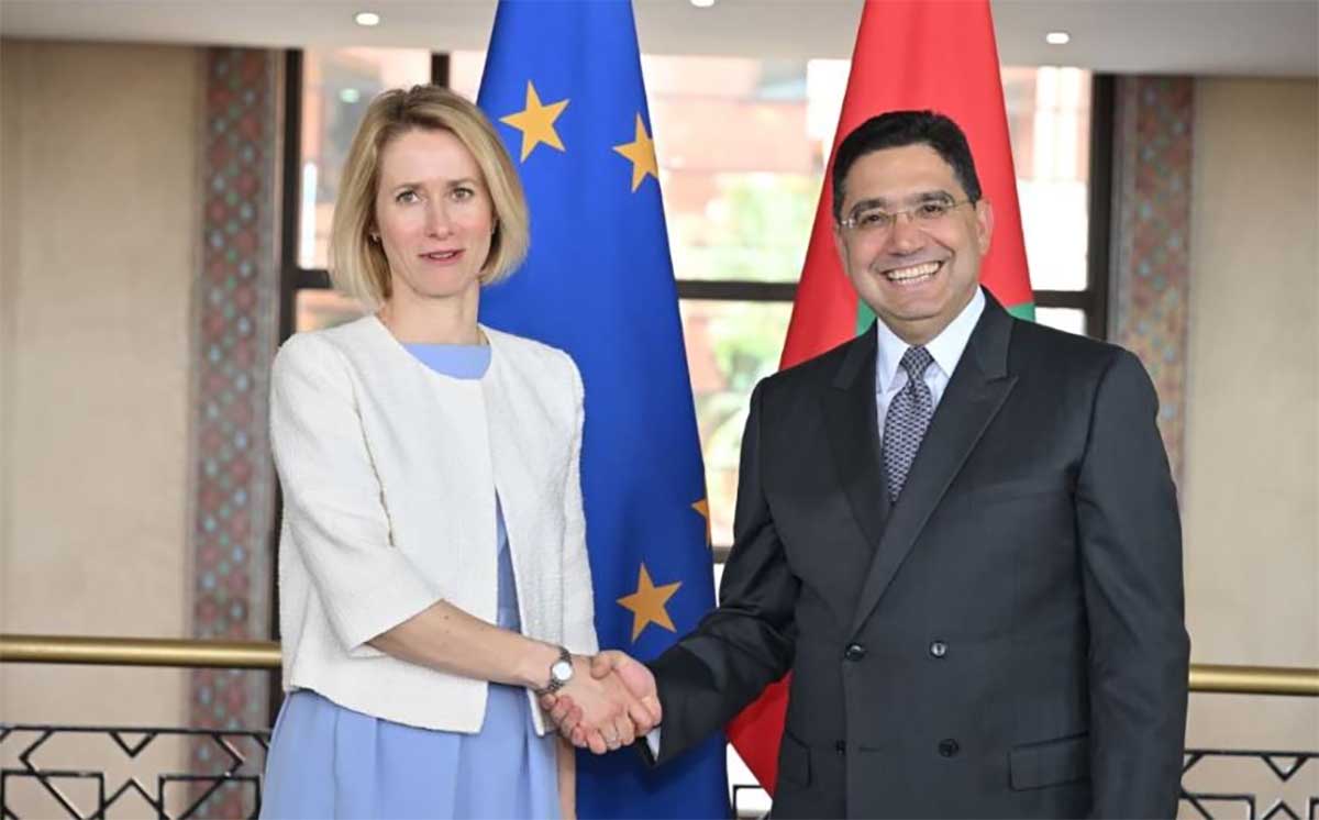 Kallas shaking hands with Bourita in Rabat