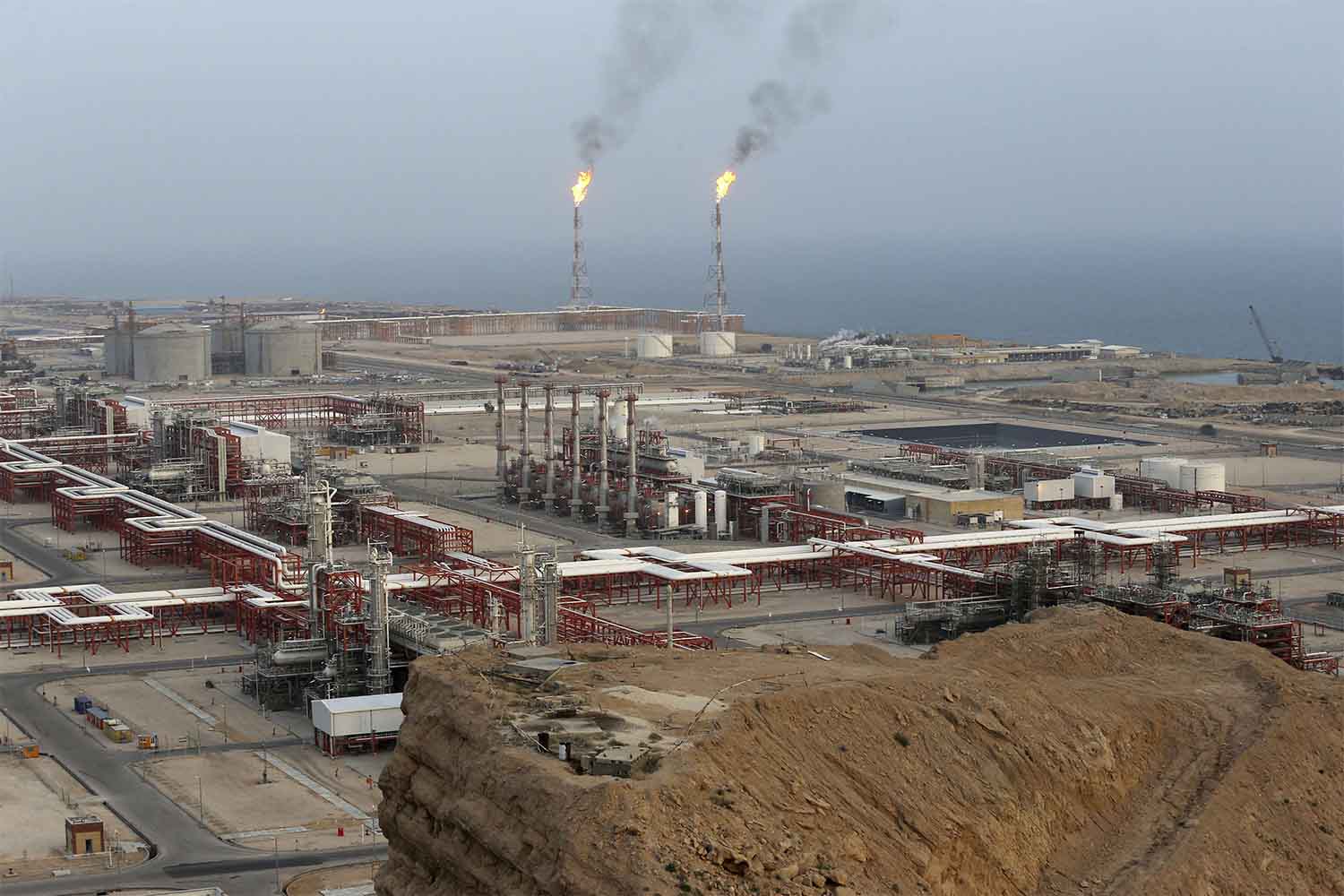 Natural gas refineries at the South Pars gas field on the northern coast of the Persian Gulf, in Asaluyeh