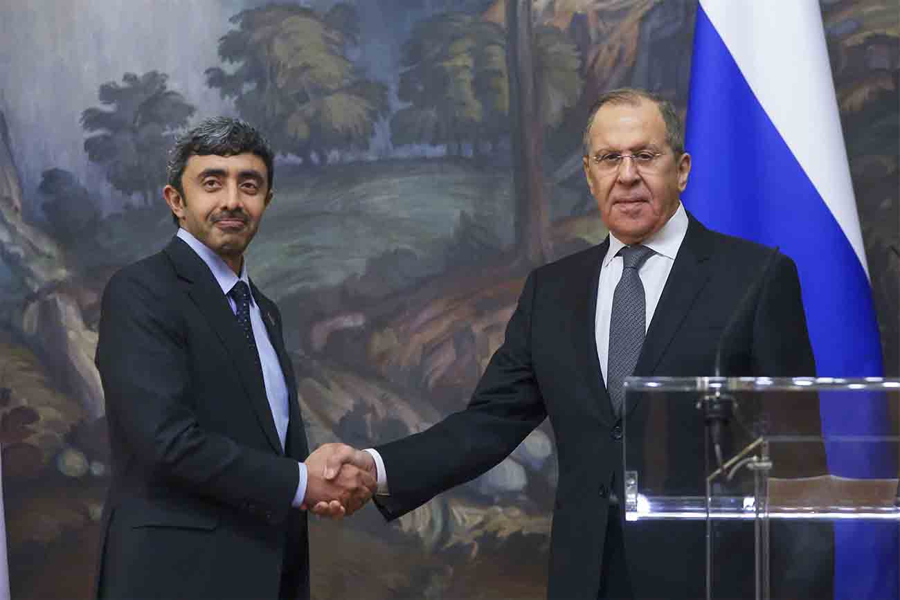 Russian Foreign Minister Sergei Lavrov and his UAE counterpart Sheikh Abdullah bin Zayed