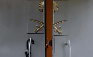 A member of security staff opens the entrance of Saudi Arabia's consulate in Istanbul, Turkey October 15, 2018