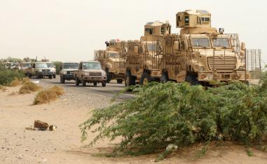 A column of Yemeni pro-government forces and armoured vehicles near city of Hodeidah.