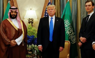 US President Donald Trump, flanked by White House senior advisor Jared Kushner, meets with Saudi Arabia's Deputy Crown Prince Mohammed bin Salman at the Ritz Carlton Hotel in Riyadh.