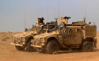 The vehicles of US-backed forces are pictured near the village of Susah in the eastern province of Deir Ezzor