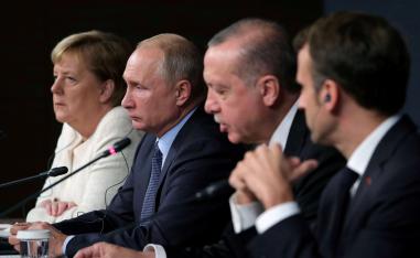 Leaders attend a news conference at Syria summit in Istanbul, Turkey, October 27 2018.