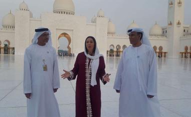 Israel's Culture and Sports Minister Miri Regev (C) visits the Sheikh Zayed Grand Mosque in Abu Dhabi,