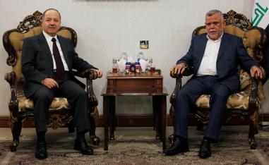 الزعيم الكردي مسعود بارزاني يلتقي قائد منظمة بدر هادي العامري في بغداد
