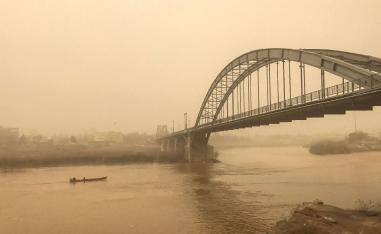 A general view of a bridge in the Iranian city of Ahvaz (also known as Ahwaz to its Arab inhabitants) during a sandstorm.
