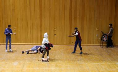 A co-ed Libyan theatre group perform on stage in Tripoli, Libya October 17, 2018.