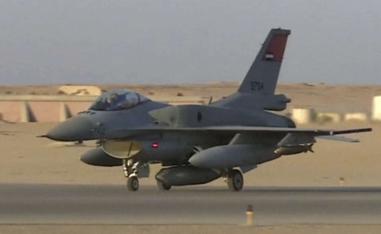An Egyptian fighter jet takes off from an undisclosed location in Egypt