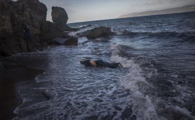 the body of an unidentified woman washes up on a beach at the village of Skala, on the Greek island of Lesbos