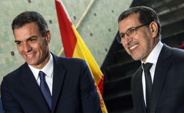 Morocco's Prime Minister Saad Eddine el-Othmani is pictured with his Spanish counterpart Pedro Sanchez in Rabat