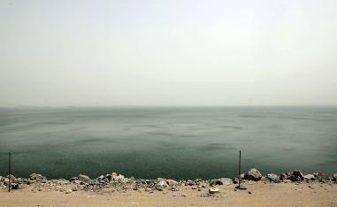 Lake Nasser, the other side of the high dam which flooded the Nubians' ancestral homeland in the 1950s and 1960s, in Aswan, Egypt.