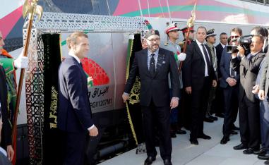 French President Emmanuel Macron (L) and Moroccan King Mohammed VI attend the launch ceremony of Africa’s first high-speed train (LGV) in Tangier, on November 15.