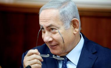 Israeli Prime Minister Benjamin Netanyahu attends the weekly cabinet meeting at his office in Jerusalem October 14, 2018.
