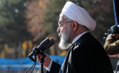 Iran's President Hassan Rouhani speaking during a rally in the city of Shahrud.