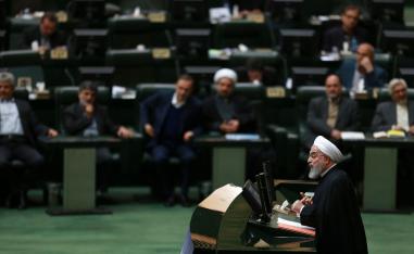 Iranian President Hassan Rouhani speaks as he submits next year's budget bill to parliament in Tehran, Iran, Tuesday, Dec. 25, 2018.