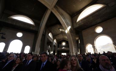 Christian pilgrims from around the world pray at John the Baptist Church near the Jordan River baptism site in South Shuna, Jordan Valley, Jordan, Friday, Jan. 11, 2019.