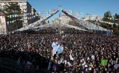 Supporters of pro-Kurdish Peoples' Democratic Party (HDP) attend a demonstration in solidarity with the jailed lawmaker Leyla Guven, in Diyarbakir, Turkey January 19, 2019.