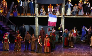 A scene from the musical production Les Miserables, performed by Iranian artists at the Espinas Hotel in the capital Tehran on December 3, 2018.