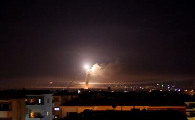 Missile fire is seen from Damascus, Syria on May 10, 2018.