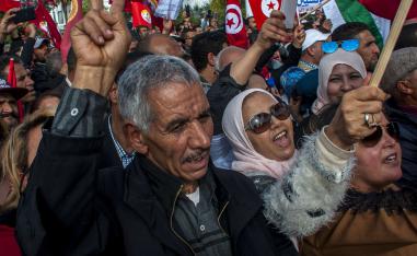 Hundreds of Tunisian public-sector workers demonstrate after failing to reach a wage agreement with the government in Tunis on Nov. 22, 2018.