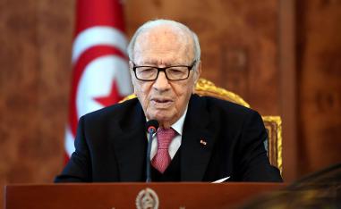 Tunisian President Beji Caid Essebsi attends a meeting with political parties, unions and employers on January 13, 2018 in Tunis, following unrest triggered by austerity measures.