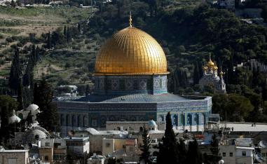 The Dome of the Rock, situated in the al-Aqsa mosque compound in Jerusalem's Israeli-occupied old city, and the Russian Church of Mary Magdalene (R) are pictured on January 23, 2019.