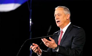 The chairman of the Israel Resilience party Benny Gantz speaks during an electoral campaign gathering on February 19, 2019, in the Israeli coastal city of Tel Aviv ahead of the April 9 general election.