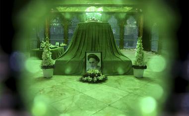 A portrait of Ayatollah Ruhollah Khomeini is displayed at his grave